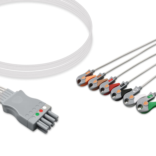 Nihon Kohden ECG Leadwire Cable 6-Lead Adult/Pediatric Pinch/Grabber - BR-906PA