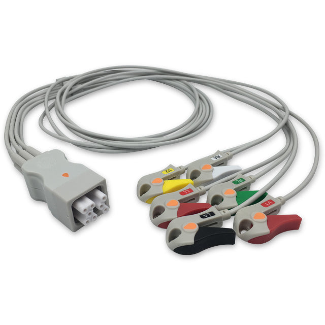 GE Marquette ECG Telemetry Leadwire Cable 6-Lead Adult/Pediatric Pinch/Grabber - 394111-009