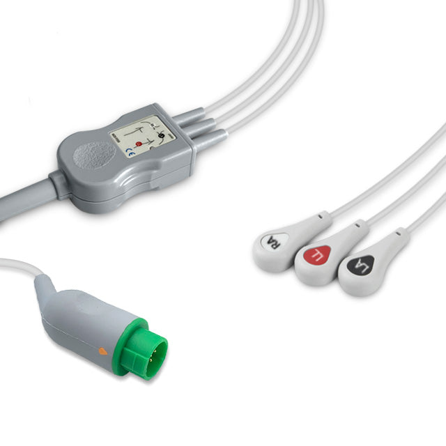 GE Corometrics ECG Direct-Connect Cable One-Piece 3-Lead Adult/Pediatric Snap