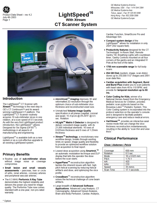 GE LightSpeed 16 Slice CT Scanner