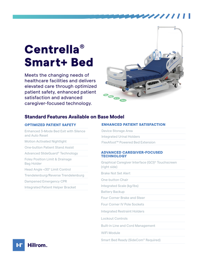 Hillrom P7900 Centrella Smart+ Bed w/ Centrella Pro Surface Remote & Mattress