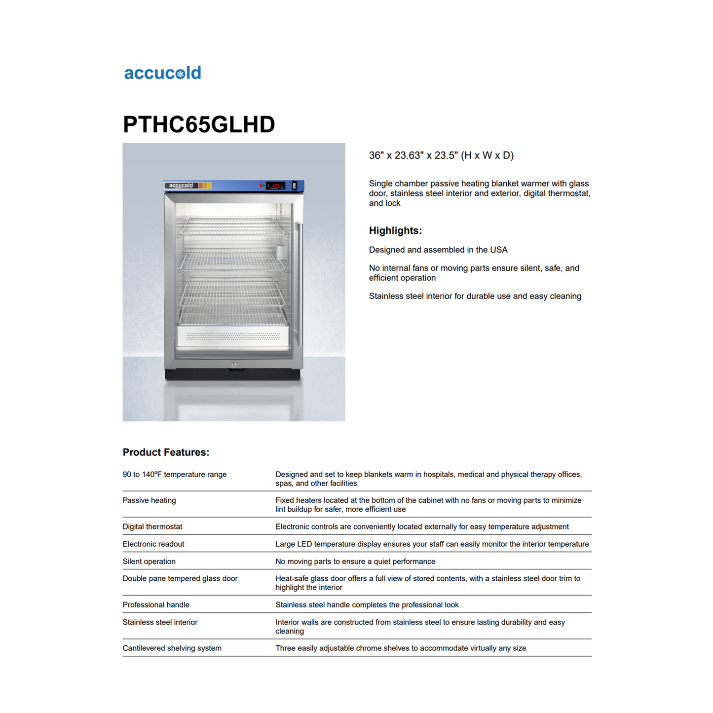 Accucold PTHC65GLHD 24" 4.57 Cu. Ft. PureTherm Blanket Warmer - Glass LEFT Door