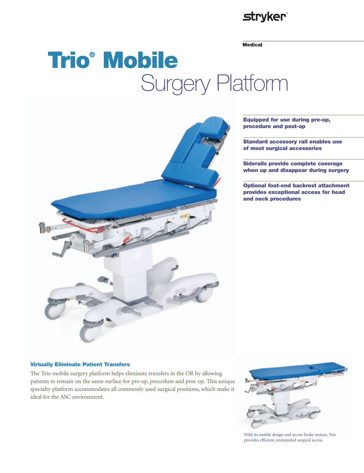 Stryker 1033 Trio Mobile Surgery Stretcher