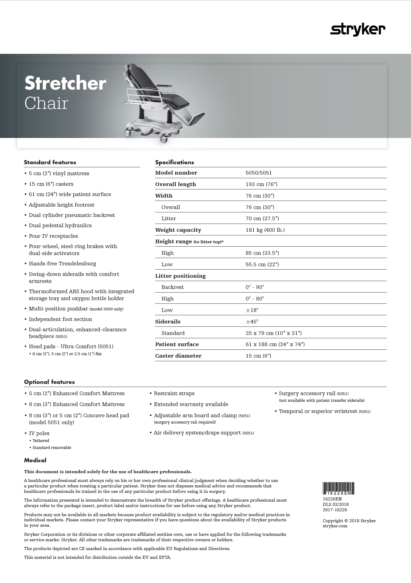 Stryker 5050 Eye Stretcher/Chair