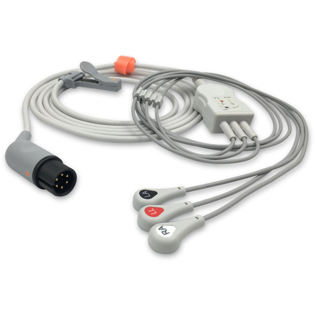 AAMI ECG Direct-Connect Cable One-Piece 3-Lead Adult/Pediatric Snap