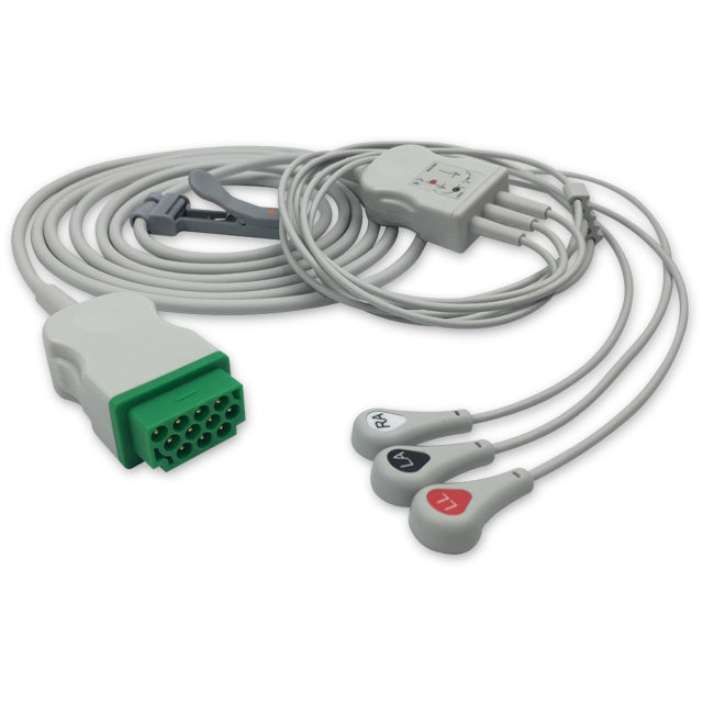 GE Marquette ECG Direct-Connect Cable 3-Lead Adult/Pediatric Snap - 2001292-001