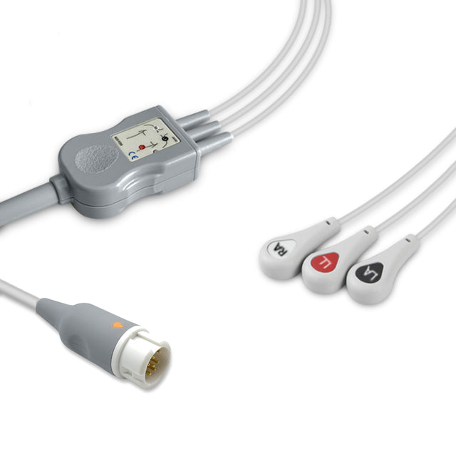 Philips ECG Direct-Connect Cable One-Piece 3-Lead Adult Snap - M1972A