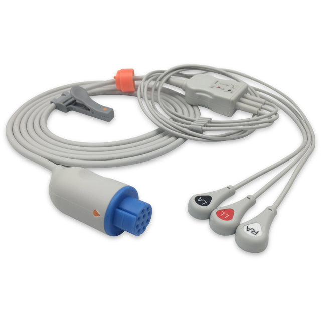 GE Datex-Ohmeda ECG Direct-Connect Cable 3-Lead Adult Snap - CB-72395R