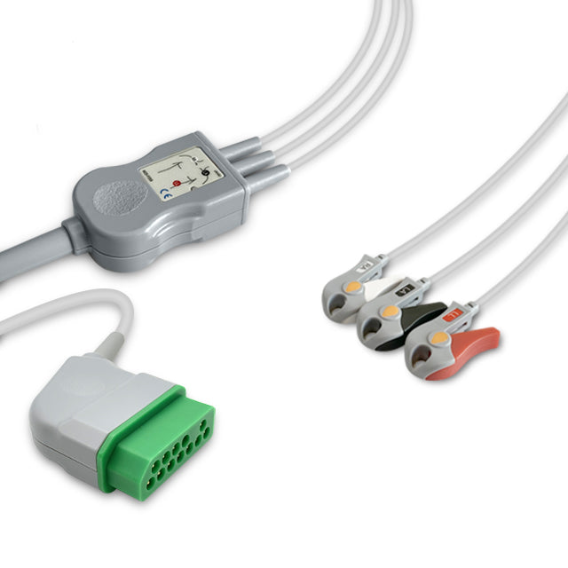 Nihon Kohden ECG Direct-Connect Cable One-Piece 3-Lead Adult/Pediatric Pinch/Grabber