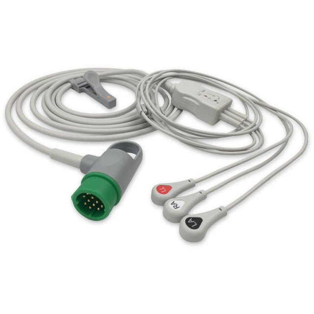 Stryker / Physio-Control ECG Direct-Connect Cable 3-Lead Adult/Pediatric Snap - 11111-000029