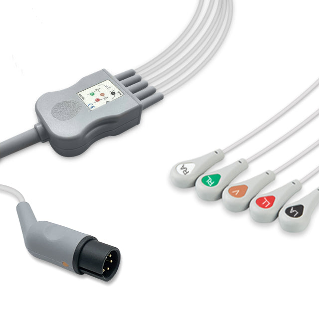 AAMI ECG Direct-Connect Cable One-Piece 5-Lead Adult/Pediatric Snap