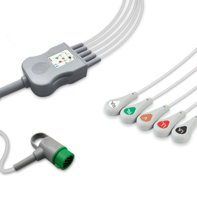 Stryker/Physio-Control ECG Direct-Connect Cable One-Piece 5-Lead Adult/Pediatric Snap - 11110-000066