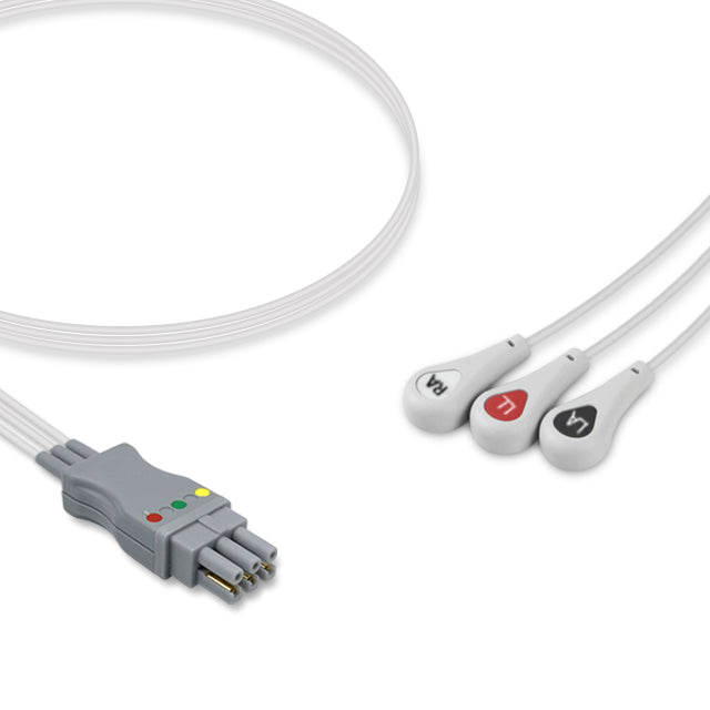 GE Datex-Ohmeda ECG Leadwire Cable 3-Lead Adult/Pediatric Snap - 545327-HEL