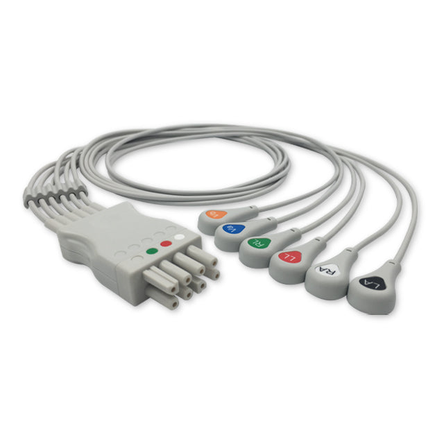 Nihon Kohden ECG Leadwire Cable 6-Lead Adult/Pediatric Snap - BR-916PA