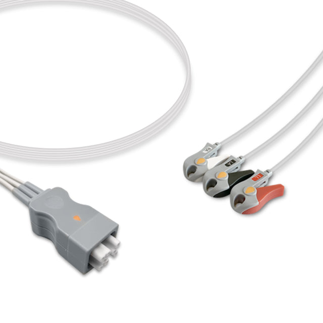 GE Marquette ECG Telemetry Leadwire Cable 3-Lead Adult/Pediatric Pinch/Grabber - 394111-013