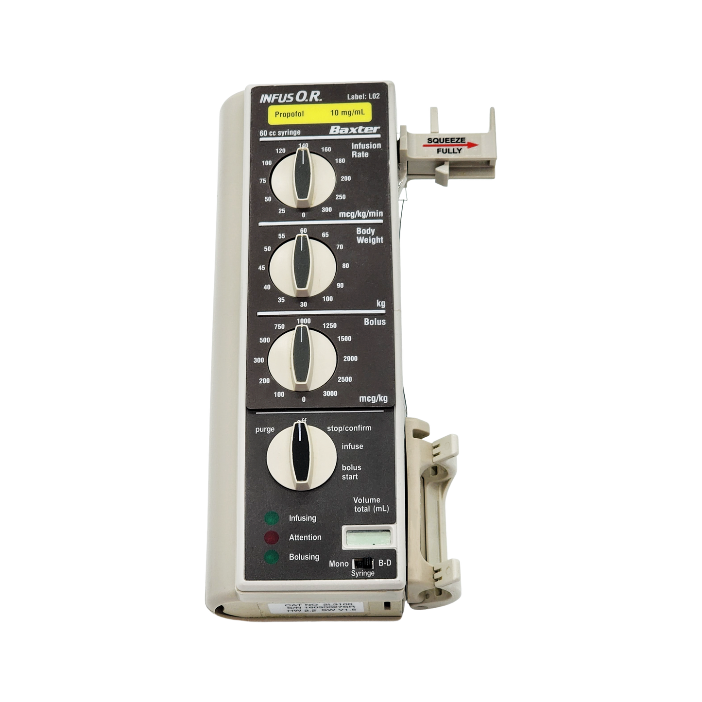 Baxter Bard Infus O.R. Syringe Pump w/ Pole Clamp